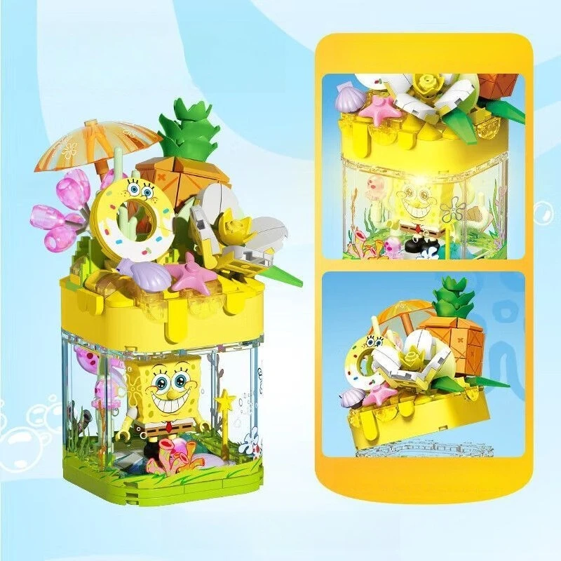 Diy Creativity SpongeBob Patrick House Building Block Pineapple Strawberry House Model Bricks Decoration Toy Kids Holiday Gift