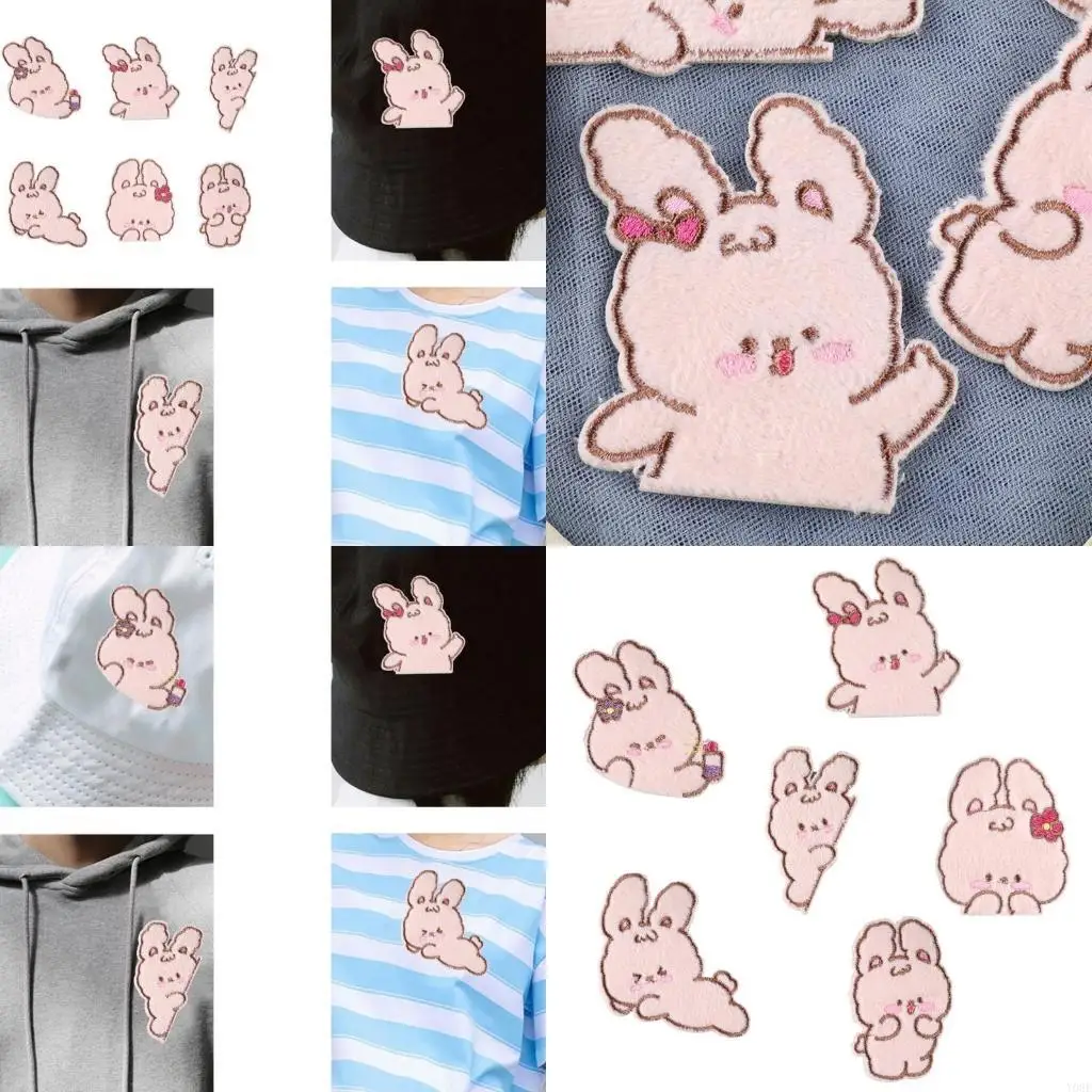 

6 Pcs Embroidered Patches Cartoon Rabbits Sew On Patches Applique Patches Iron On Patches Sewing Patches for Clothes Bag Y08E