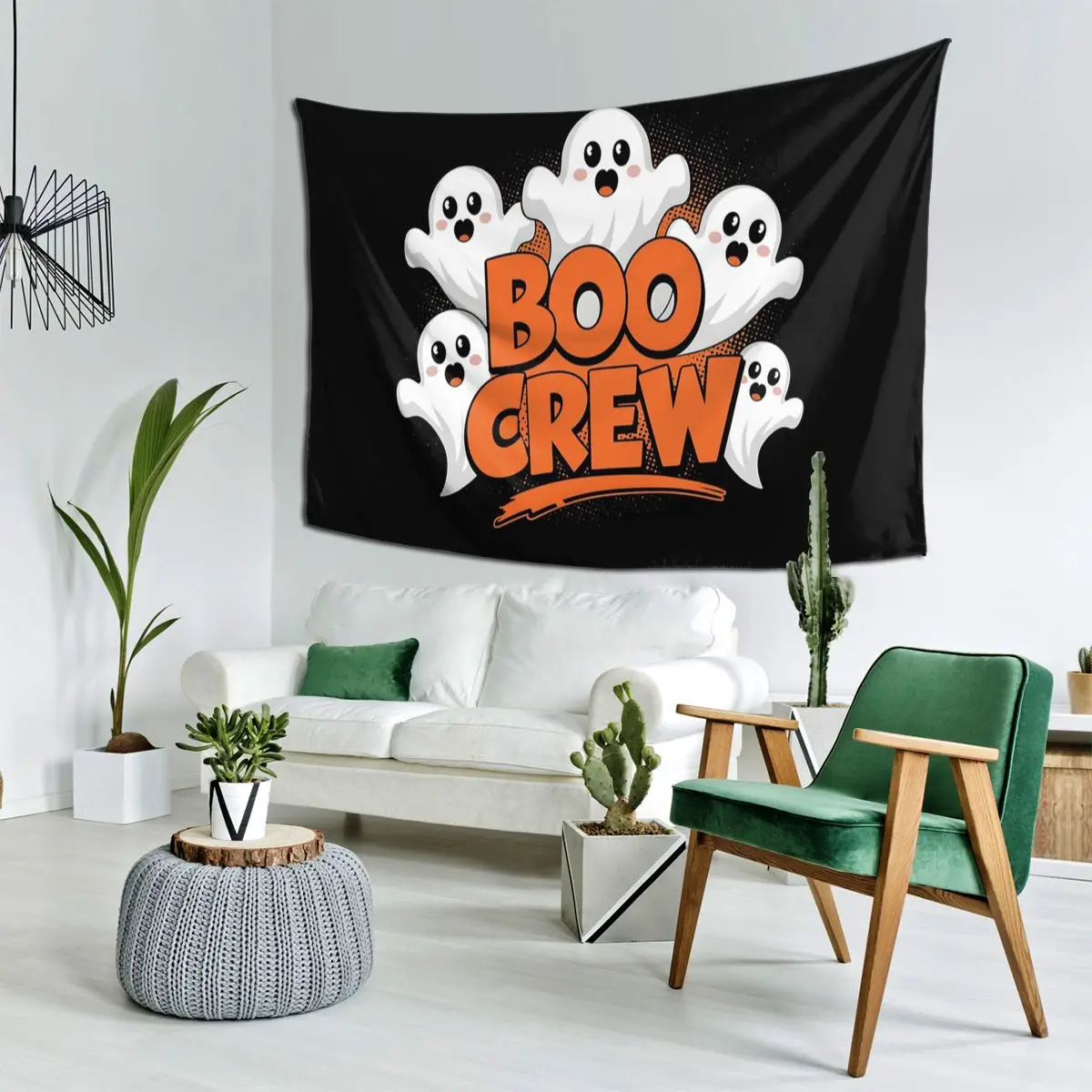 Halloween Boo Crew Tapestry Art Wall Hanging Aesthetic Home Decoration Tapestries for Living Room Bedroom Dorm Room