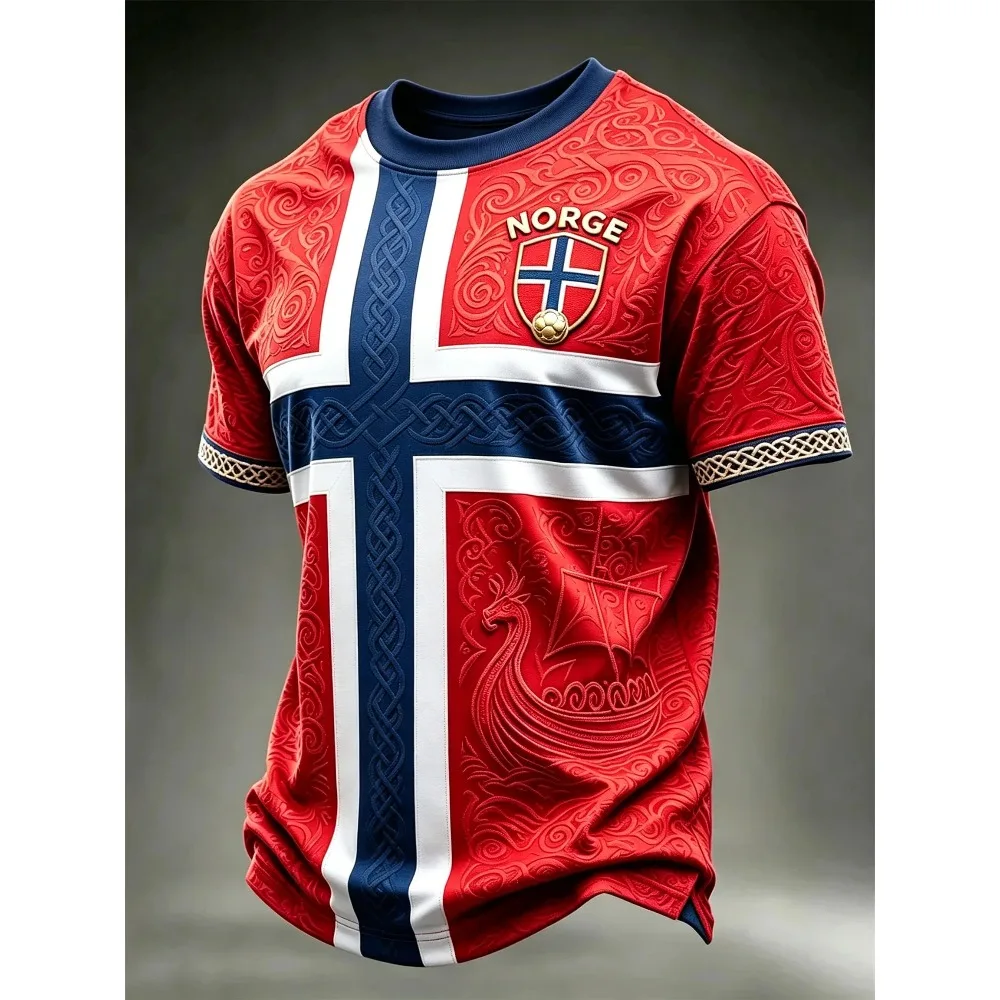 2026 Men  Neck Football Shirt Full Nordic Viking Relief Jacquard Quick Dry Breathable Summer Short Sleeve Sport Jersey