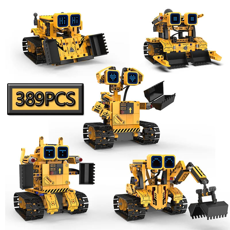 MOC 389PCS 5 in 1 RC Creative Robot Excavator Bulldozer Model Building Blocks Engineering Children's Puzzle Toy Gift
