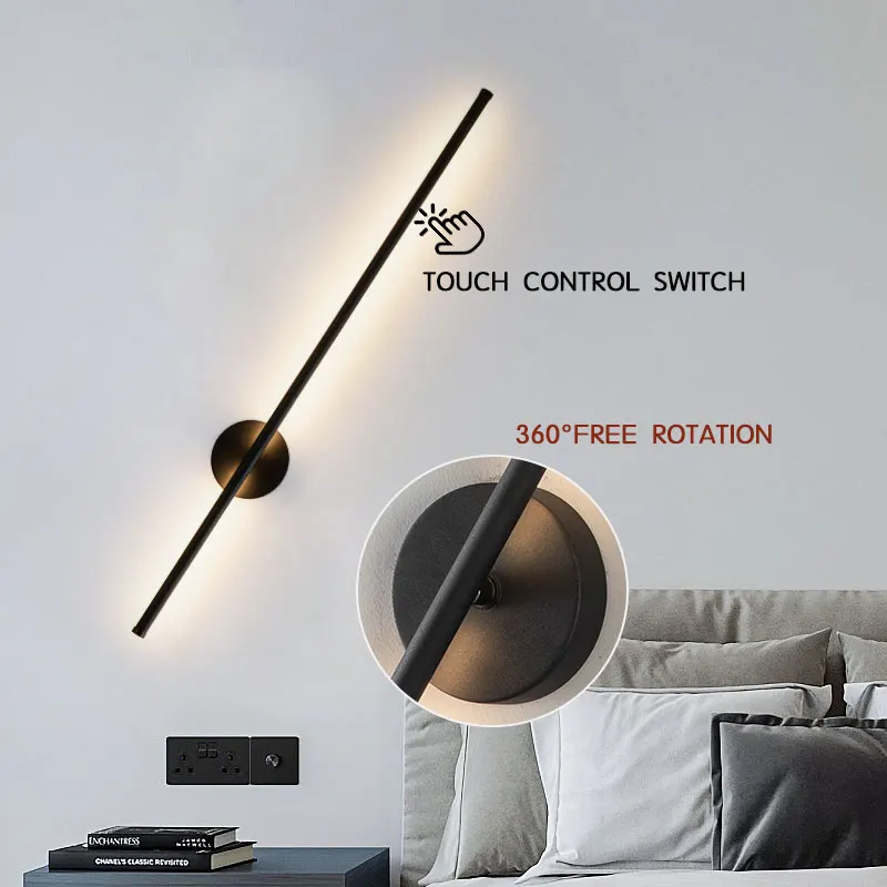 Indoor Touch Dimmable LED Wall Lights Wall Lamps for Living Room Bedroom 360° Rotatable LED Wall Lighting Fixtures AC85-265V