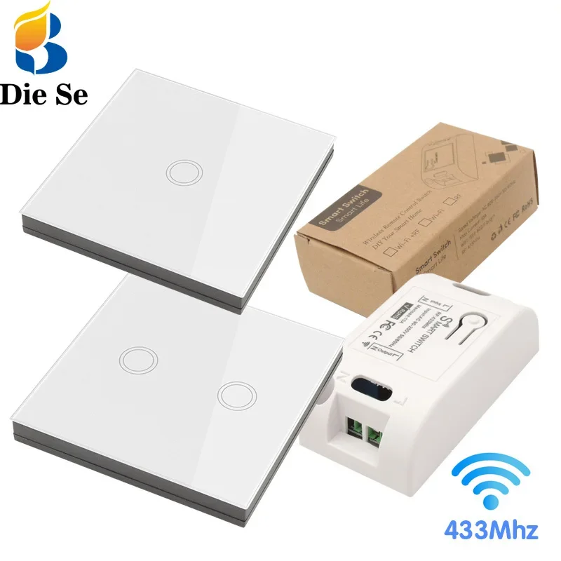 Diese Smart Home Control Wireless Touch Light Switch rf 86 Wall Panel Touch ON/OFF Switch,AC 110V 220V 10A Receiver for Lamp LED