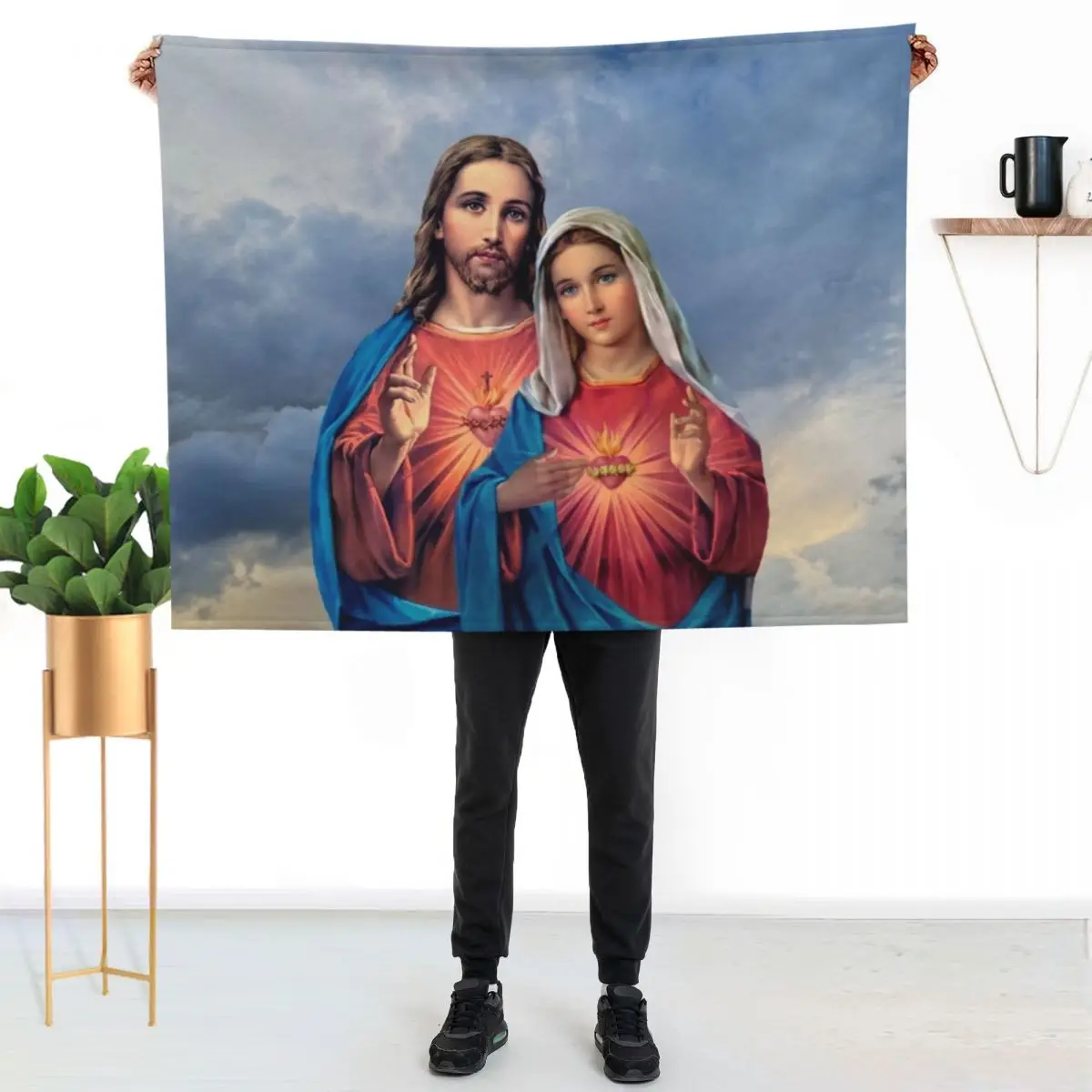 Twin Hearts very close together - I (Jesus and Mary) sky background Throw Blanket anime Giant Sofa Heavy Thin Plush Blankets