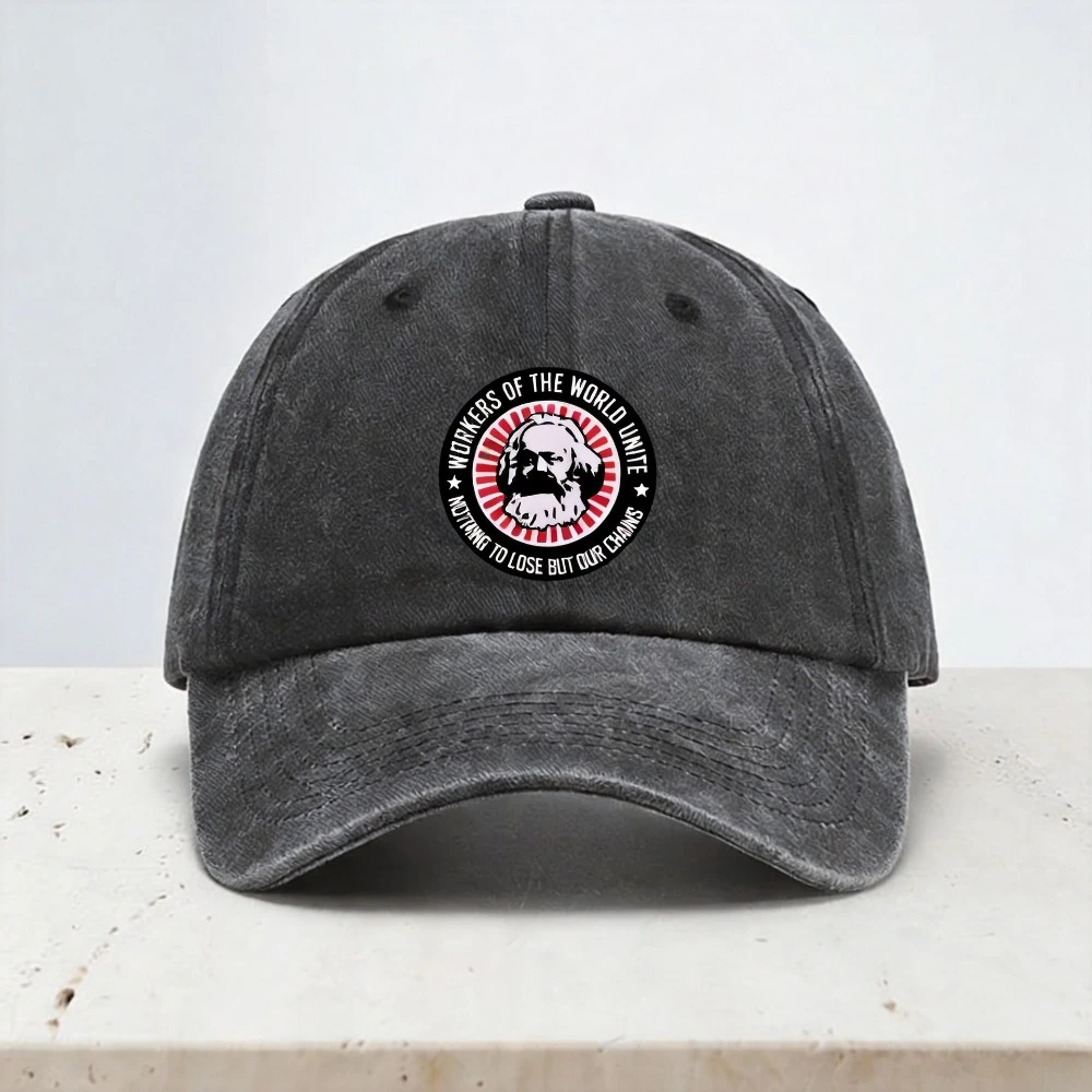 Nothing To Lose But Our Chains Workers Of The World Unite enamel Karl Marx hat outdoor casual Distressed Washed Baseball Cap