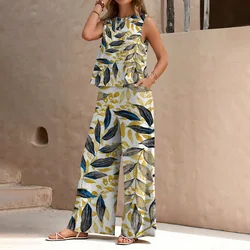 Women's Chiffon Pantsuit Hawaiian Beach Vacation Sleeveless Top Pantsuit Summer Fashion New Lightweight And Breathable 2024