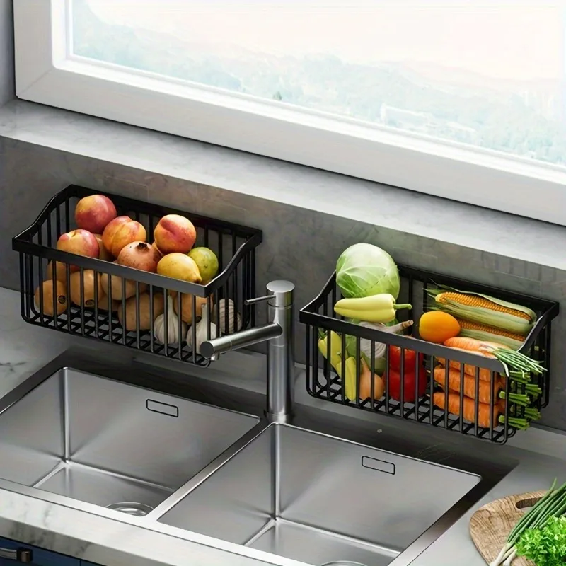 1pc Fruit And Vegetable Basket, Fresh Keeping Storage Basket, Wall Mounted Storage Baskets, Kitchen Metal Wire Fruit Basket,