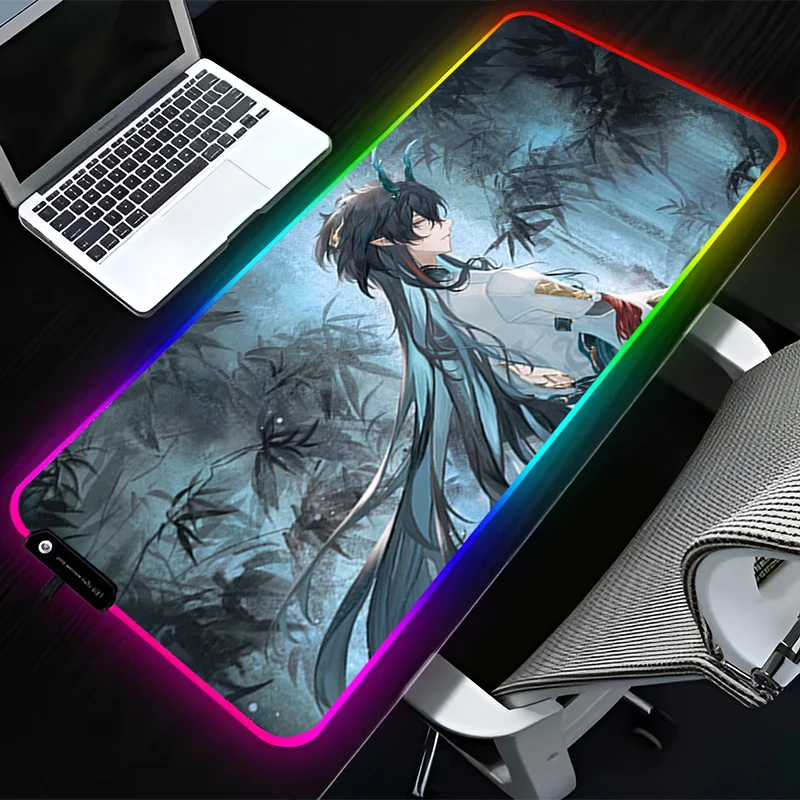

RGB LED Mouse Pad Computer Game Accessories Mouse Mat Rubber Keyboard Pad Non Slip Mousepad H-honkai Star Rail Dan Heng Desk Mat