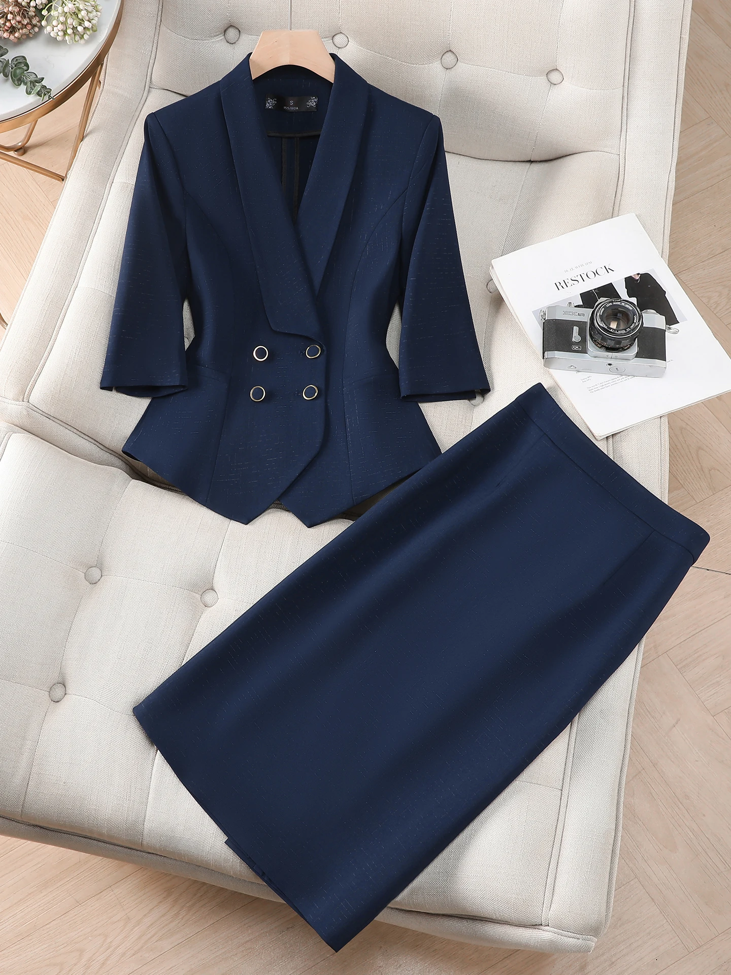 Women's Suit Set with Waist-Cinching Seven-Quarter Sleeves for Commuting Professional Workwear Elegant Goddess Style
