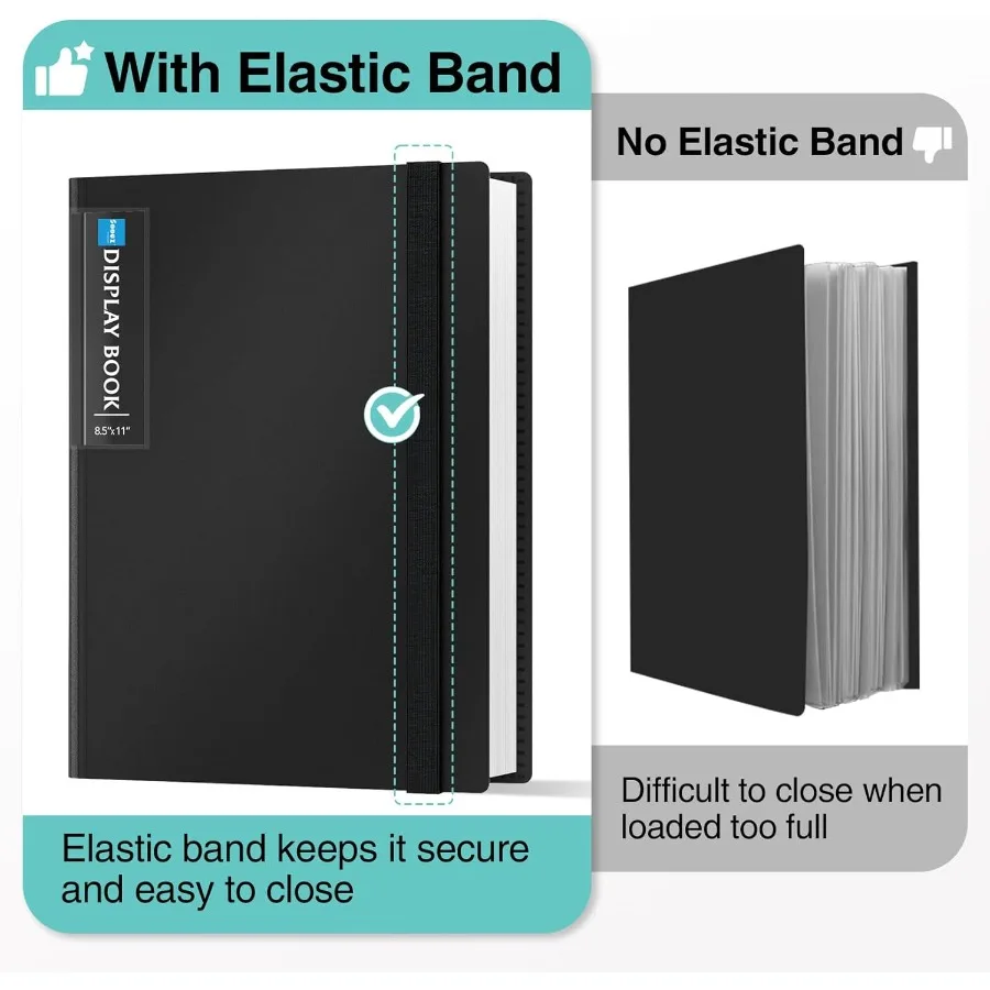 Carpeta de 72 bolsillos con fundas de plástico y banda elástica, gran capacidad, 8,5x11, exhibición de libros de presentación, portafolio de arte de 144 páginas