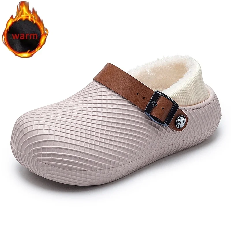 Outdoor Wear Buckle Clogs Women Winter Warm Fleece Lined Slippers Thick Sole House Shoes EVA Clogs Women Waterproof House Shoes
