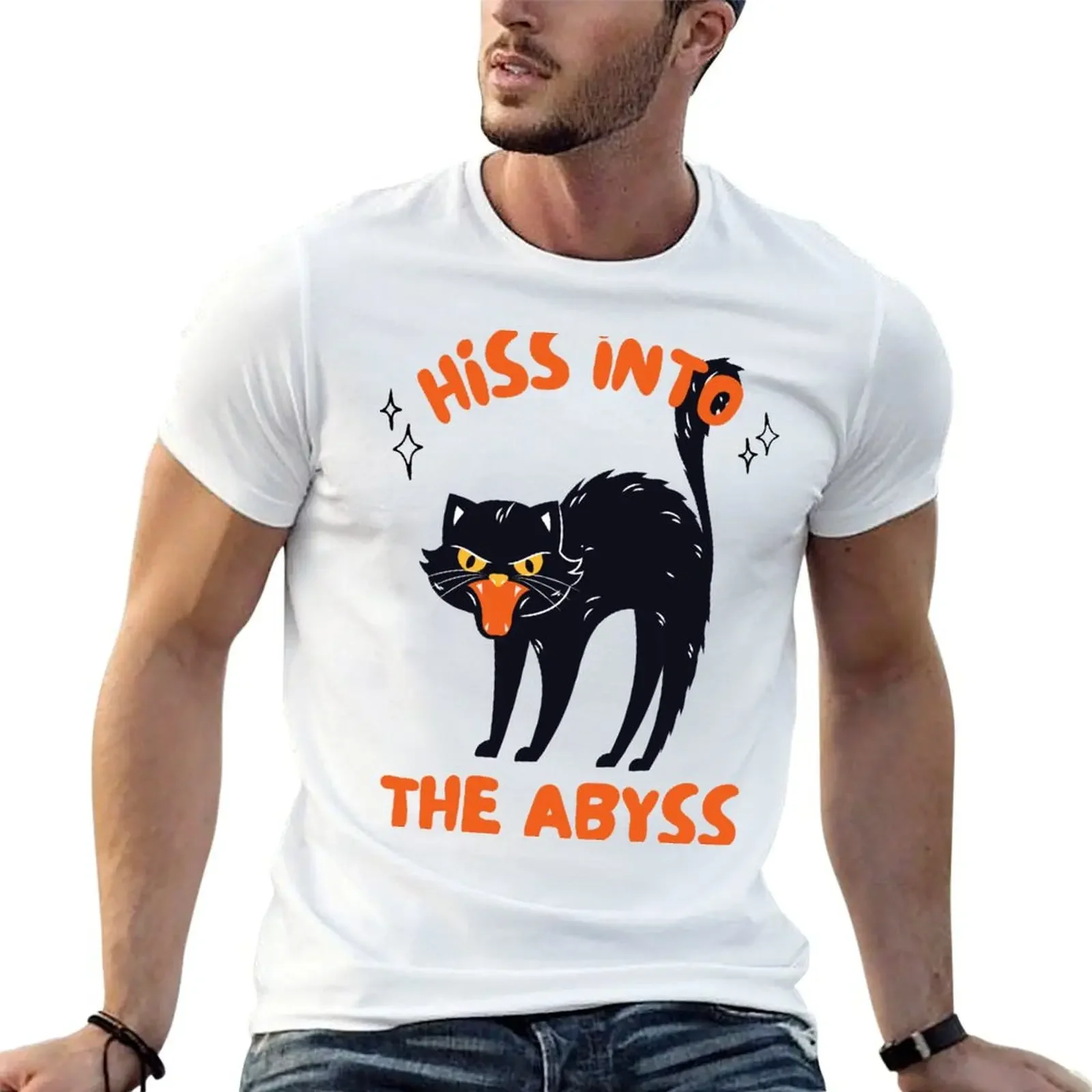 

HISS INTO THE ABYSS T-Shirt korean fashion vintage clothes Short sleeve tee men