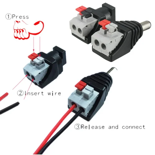 Imagen 2 del producto 5/10 pares hembra macho DC conector de alimentación sin tornillos adaptador de enchufe 5,5x2,1mm para 5050 3528 tira de LED de un solo Color cámara CCTV
