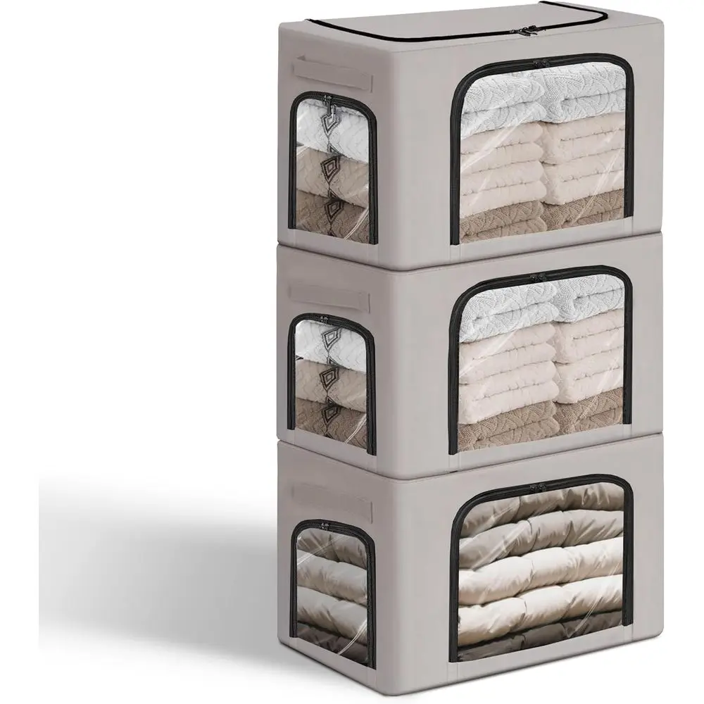 

Штабелируемые контейнеры для хранения одежды на 40 л с металлическими ручками и молнией, складные органайзеры для постельного белья, одеял, полотенец - светлые