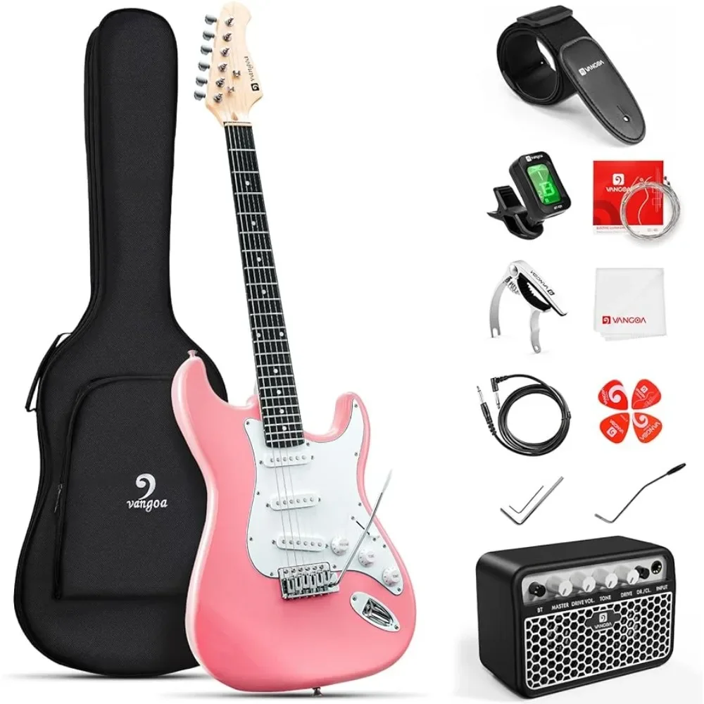 

39 Inch Full Size Pink Electric Guitar Beginner Starter Kit Solid Body Package with Amp Bag Tuner Capo Strap Freight free