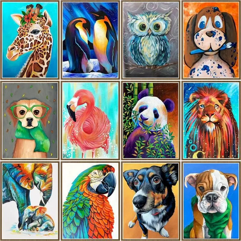 

CHENISTORY Diy Painting By Numbers Dog Lion Panda Animal Crafts Drawing Coloring By Numbers With Frame For Adults Personalized G