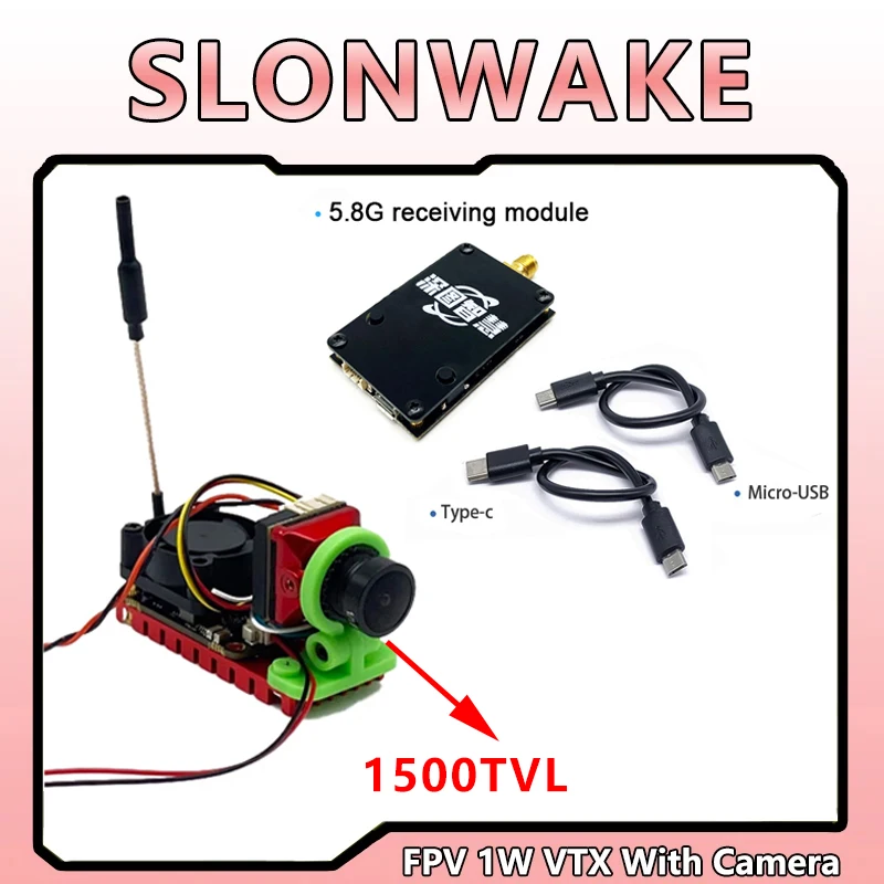 SLONWAKE FPV Combo 5.8G 48CH Adjustable 1000mW VTX Camera - RC UVC Receiver Video Downlink, OTG VR for Android Phones