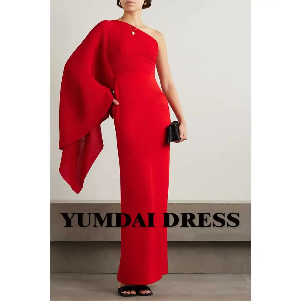 YUMDAI Luxury Dubai Evening Dress Red Single Shoulder Sleeve Ruffled Wedding Evening Gown Saudi Arabia Smock Floor-length Dress