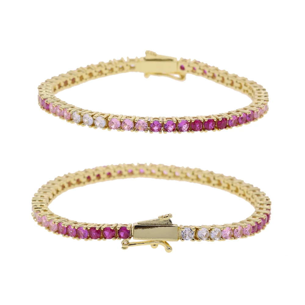 2025NEW موضة 3 مللي متر زركون الوردي تشيكوسلوفاكيا تنس سلسلة سوار الذهب اللون مطلي الملونة النساء فتاة العصرية مجوهرات #4