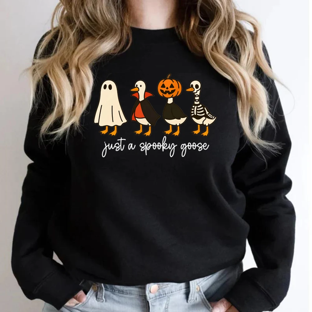 Just A Spooky Goose Halloween Sweatshirt Funny Halloween Goose Hoodie Long Sleeve Unisex Sweatshirts Cute Horror Graphic Hoodies
