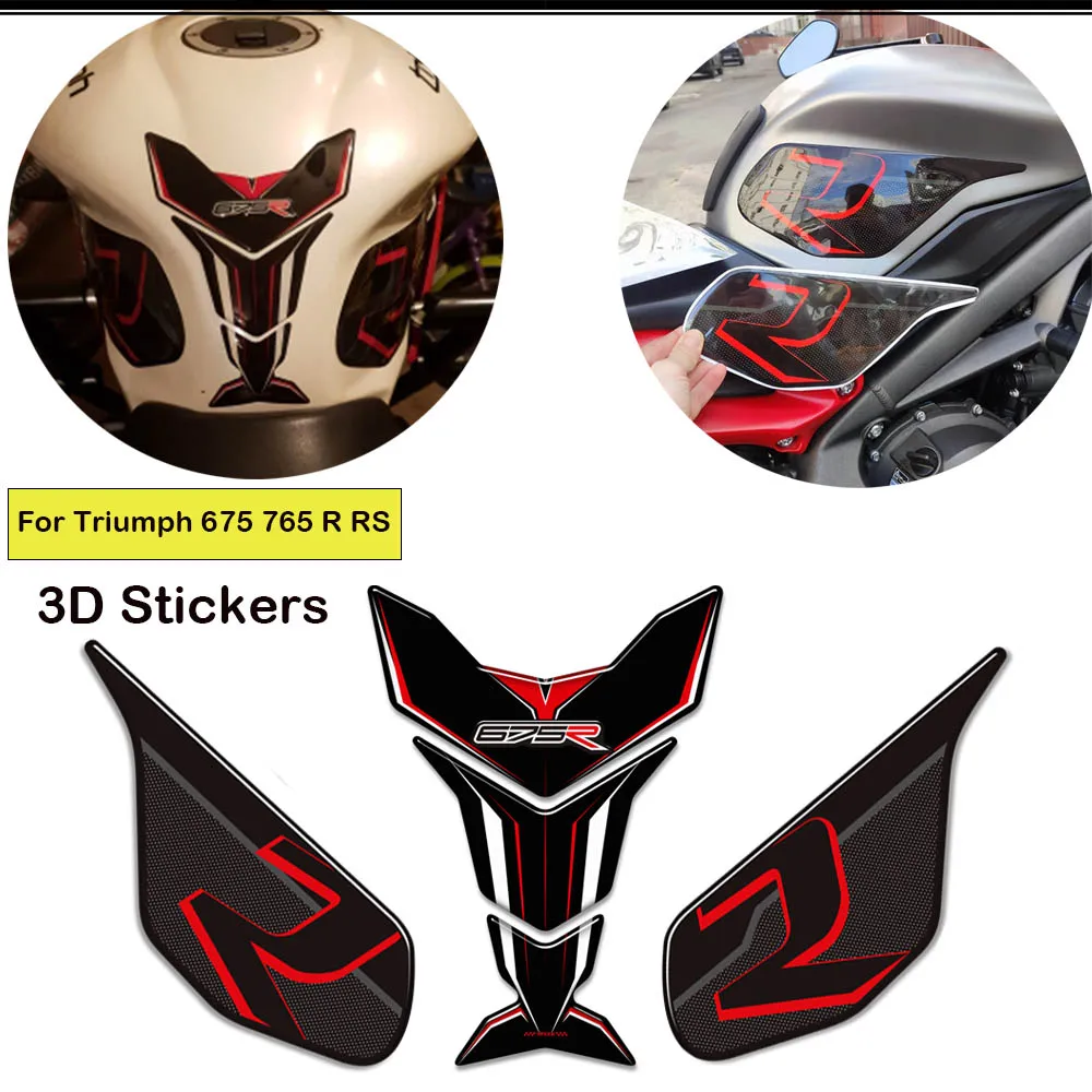 

Motorcycle For Triumph Street Triple Daytona 675 765 R RS Tank Pad Gas Fuel Oil Kit Knee Fish Bone Stickers Decals Protector