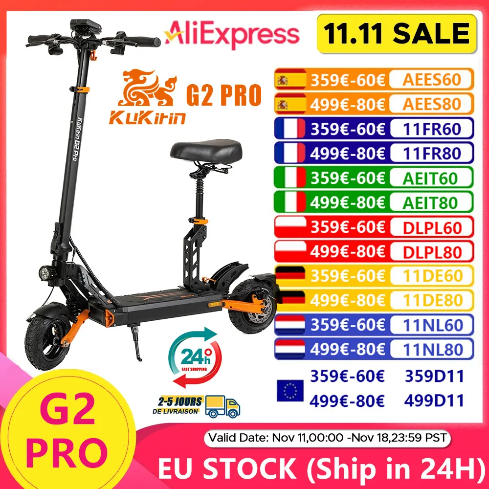 EU Stock Original KUKIRIN G2 PRO Electric Scooter 48V 15.6AH 1000W Motor  Max Speed 50KM/H Mileage 50KM Kickscooter with Seat