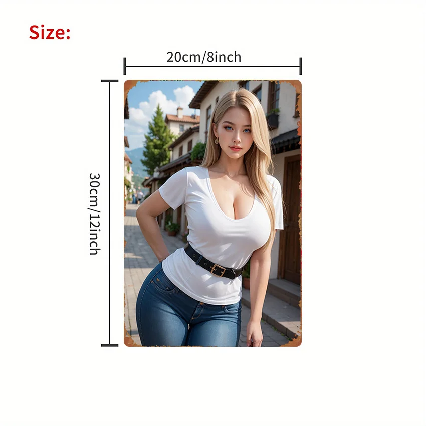 Street Style Wall Art Iron Plaque: Fashion T-Shirt Jeans Design for Room Decor 8x12 Inch
