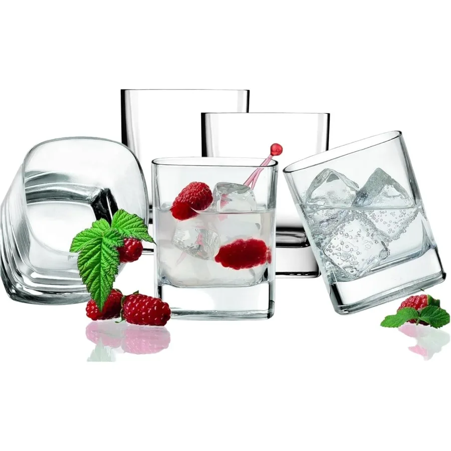 

Strauss 11.75 Oz Double Old Fashioned Glasses Set of 6 SquareShaped Whiskey Glassware Made in Italy for Cocktails Water Juice S