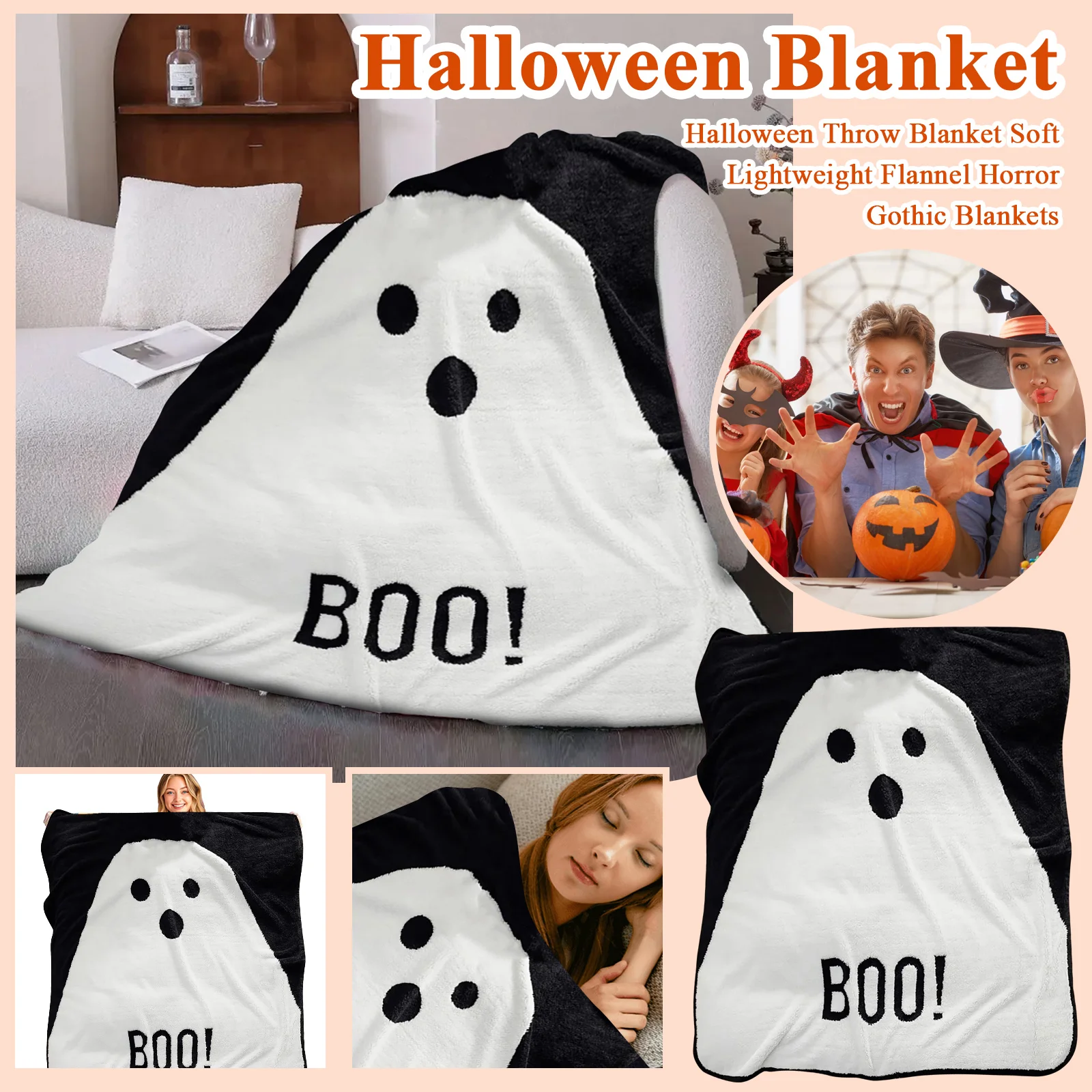 Boohalloween رمي بطانية لينة خفيفة الوزن الفانيلا الرعب القوطية البطانيات كابوس قبل عيد الميلاد جاك الكرتون لينة