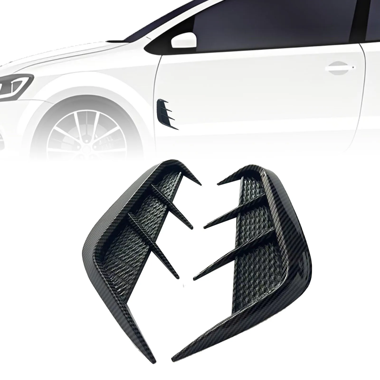 Car Decoration Carbon Black fender side wing leaf panel vent air flow intakehole side grille sticker Carbon black 2 pcs