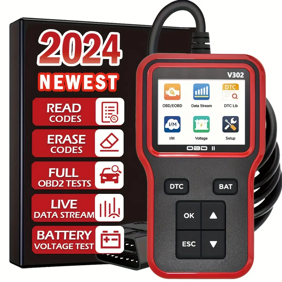 

V302 Professional OBD2 Scanning Diagnostic Tool Check Engine Light Fault Code Reader Car Troubleshooter ELM327 OBD2 Scanner