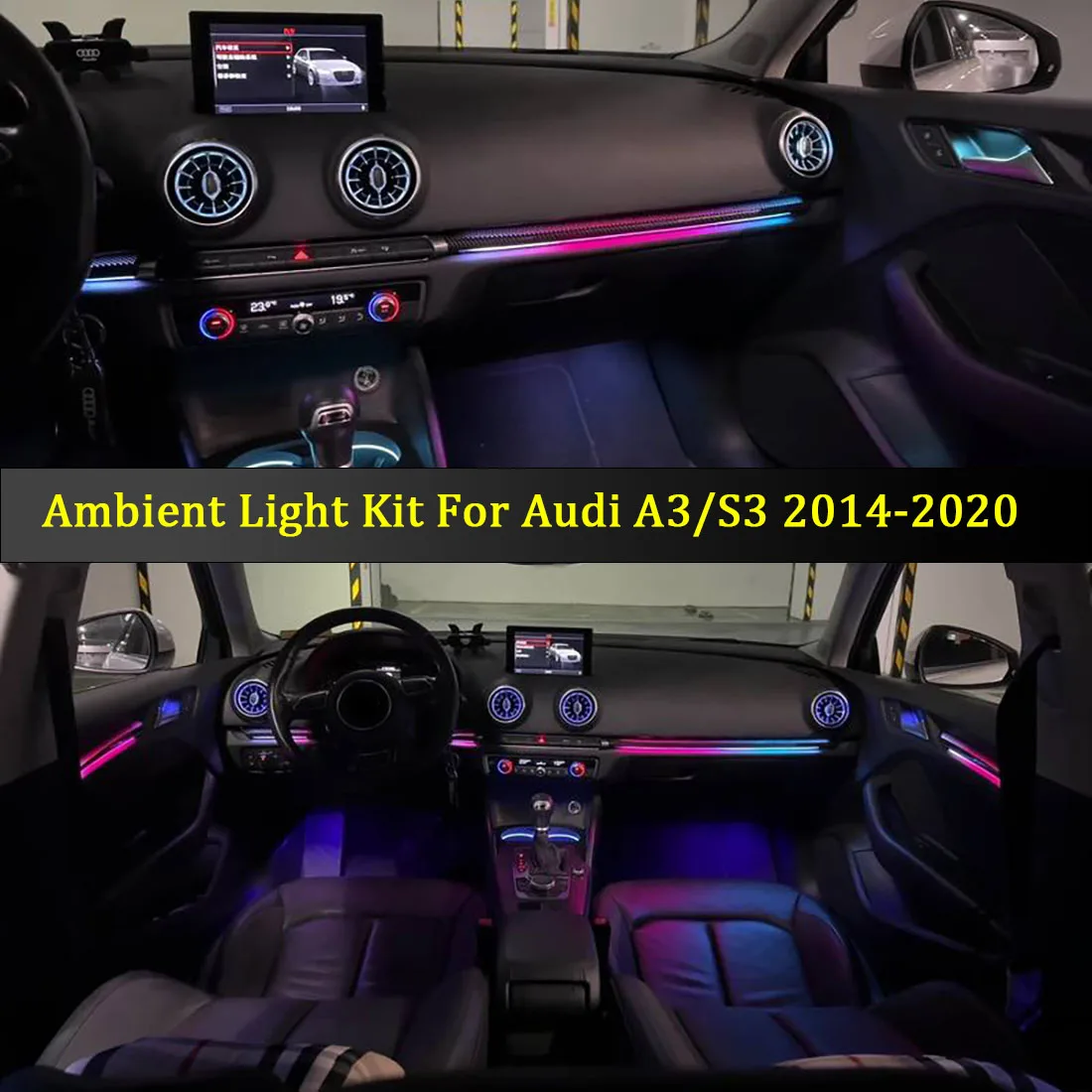 LED Ambient Light Air Vent Nozzle Interior Dashboard Car Door Decorative Dynamic Lamp For Audi A3 S3 RS3 8V 8Y 2013-2020