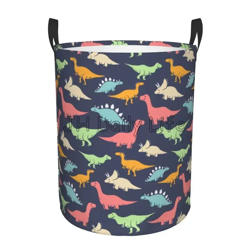 Cartoon Dinosaurussen Ronde Wasmand Grote Capaciteit Doek Wasmand Oxford Speelgoed Organizer voor Thuis Dorm Decor