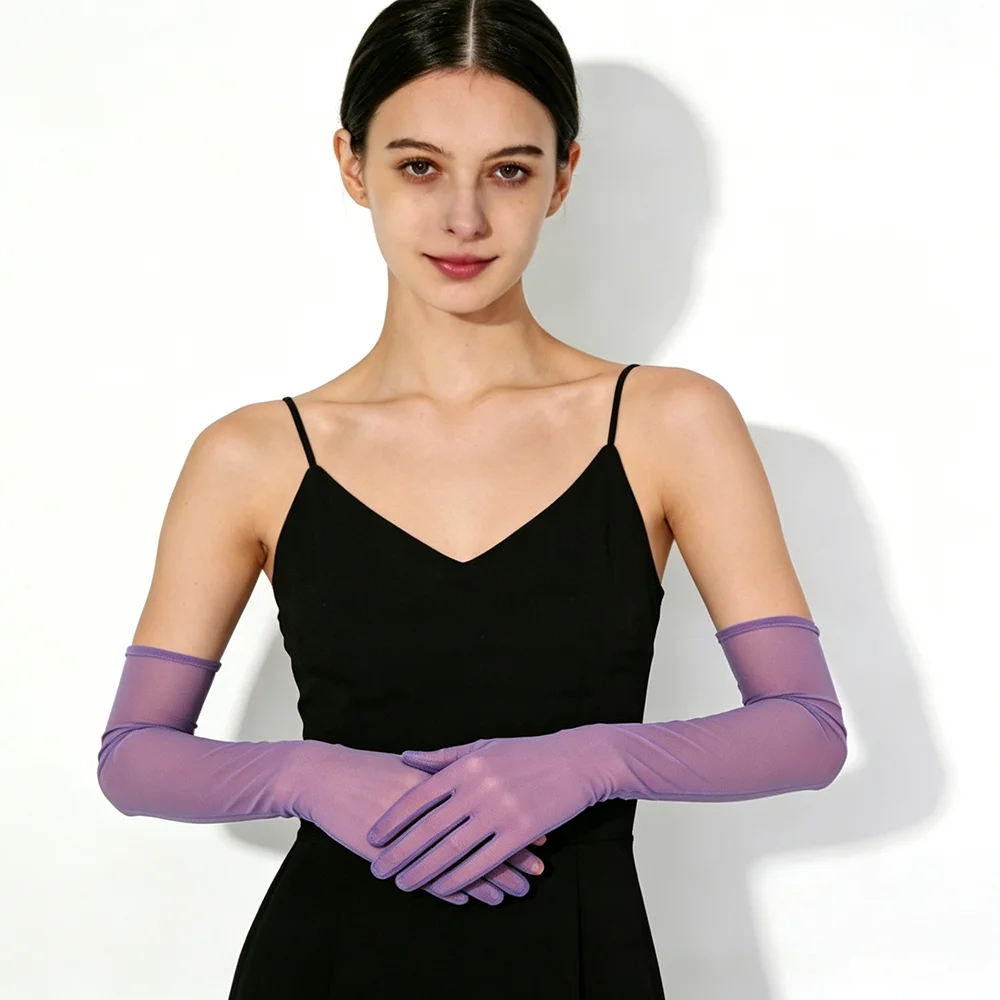 Fashion Candy Color Stretchy Mesh Long Gloves Women's Sexy Elegant Breathable Sheer Tulle Wedding Party Stage Performance