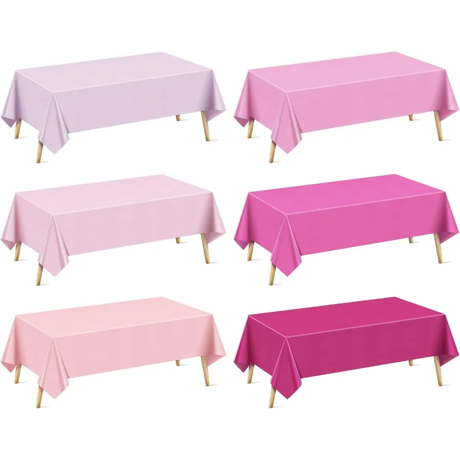 6 Pieces Pink Series Rectangle Tablecloth 54x72 Solid Color Waterproof and Spillproof Disposable Plastic Table Cover Durable Pa
