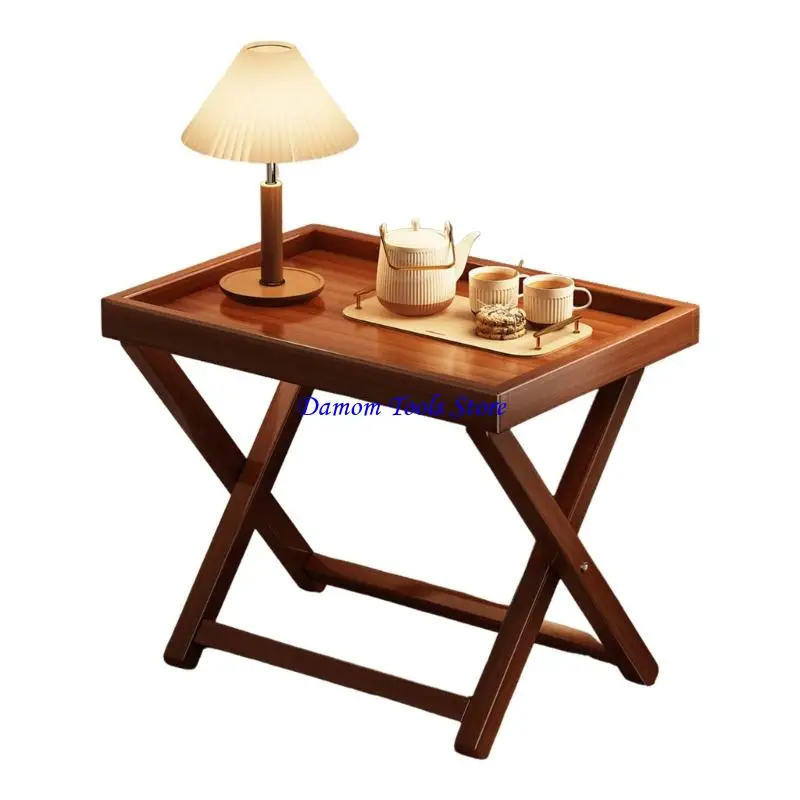 57BE Portable Folding Side Table With Bamboo Frame And Acrylic Top For Small Spaces Travel Outdoor Activities