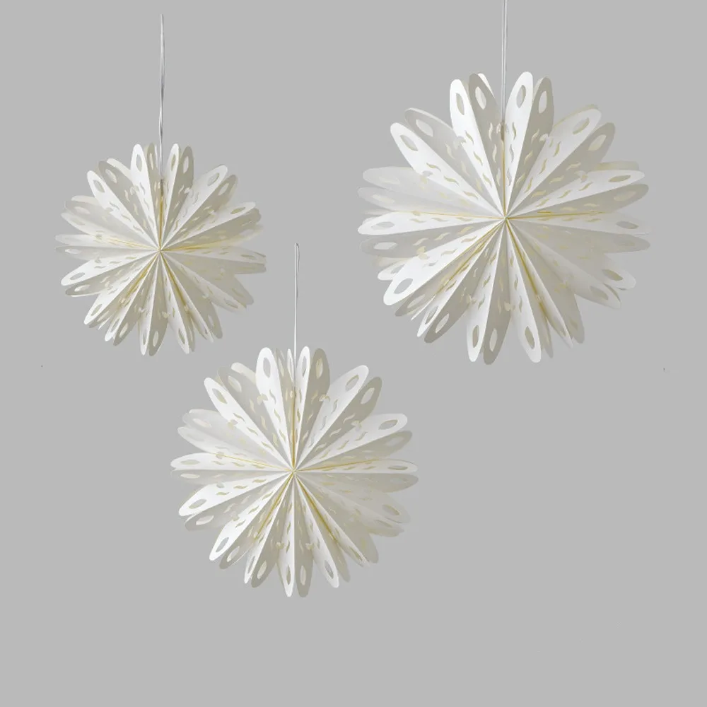 

White Christmas Snowflake Ornament 3D Hollow Out Handmade Star Paper Lantern DIY Star Hanging Ornaments Window Decoration