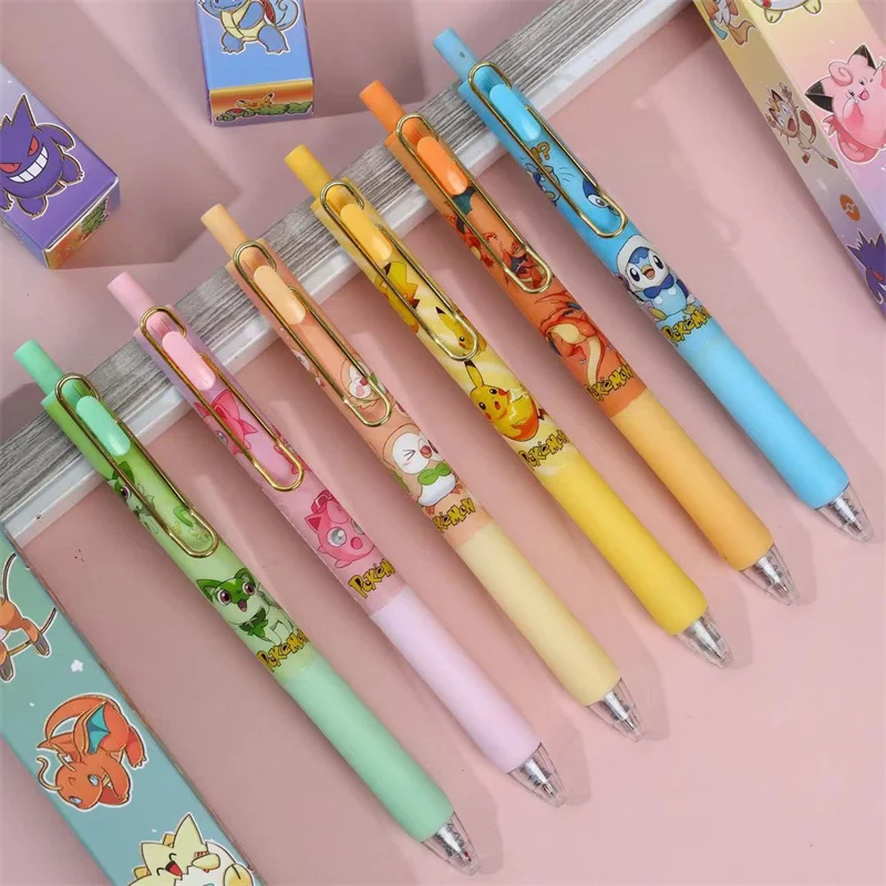 24pcs/lot Kawaii Pokemon Press Gel Pen Cute Pikachu 0.5mm Black Ink Signature Pens Promotional Gift Office School Supplies