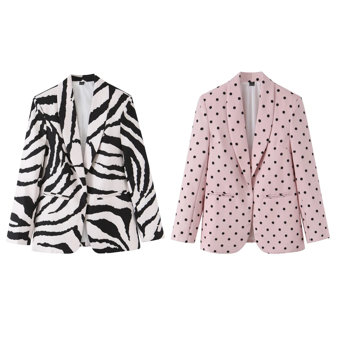 DUOPERI Women's Polka Dot Blazer Shawl Collar Long Sleeves Female Chic Lady Casual Workwear Jacket