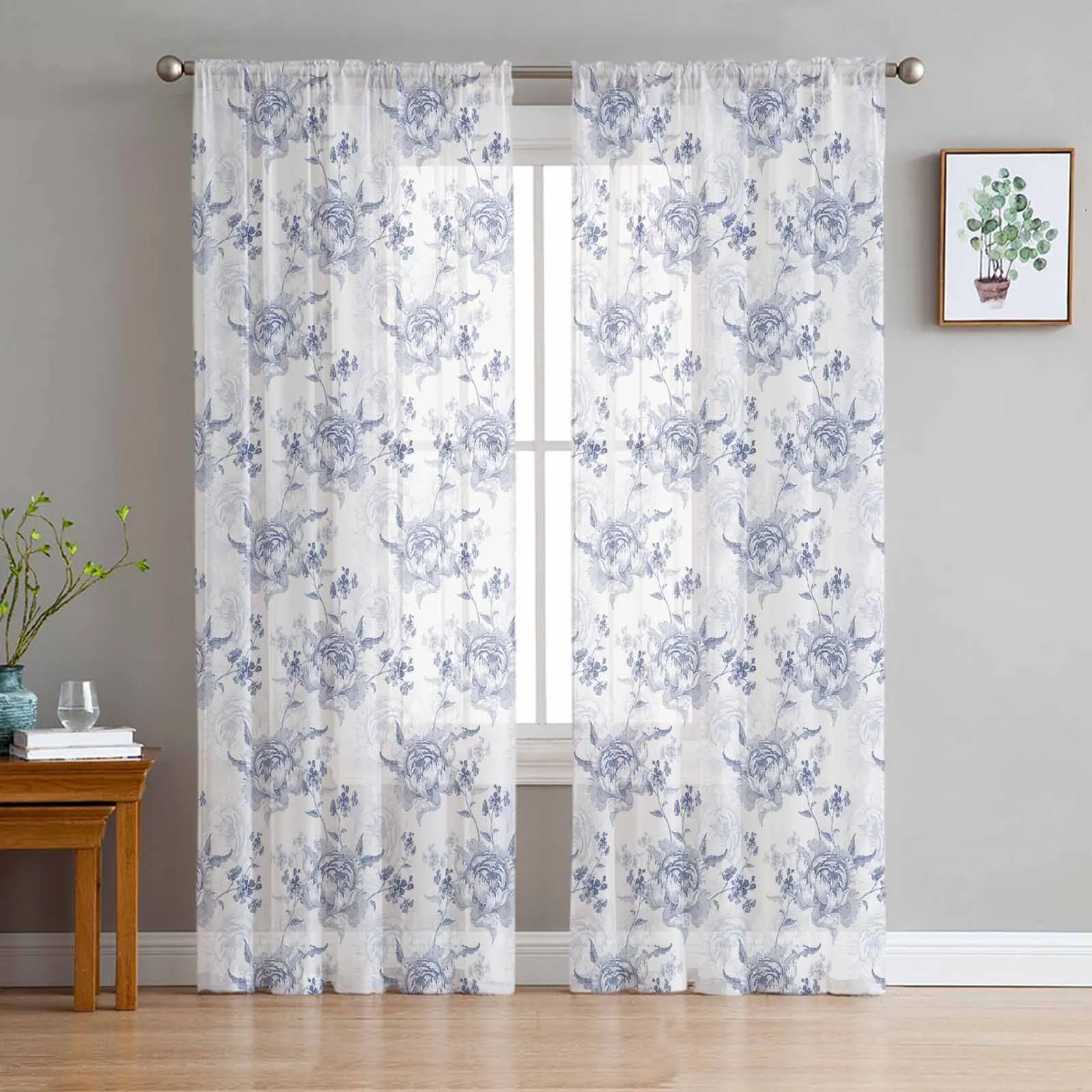 

Spring Flowers Plants Sheer Tulle Curtains for Living Room Valance Curtains Kitchen Bedroom Window Voile Drapery