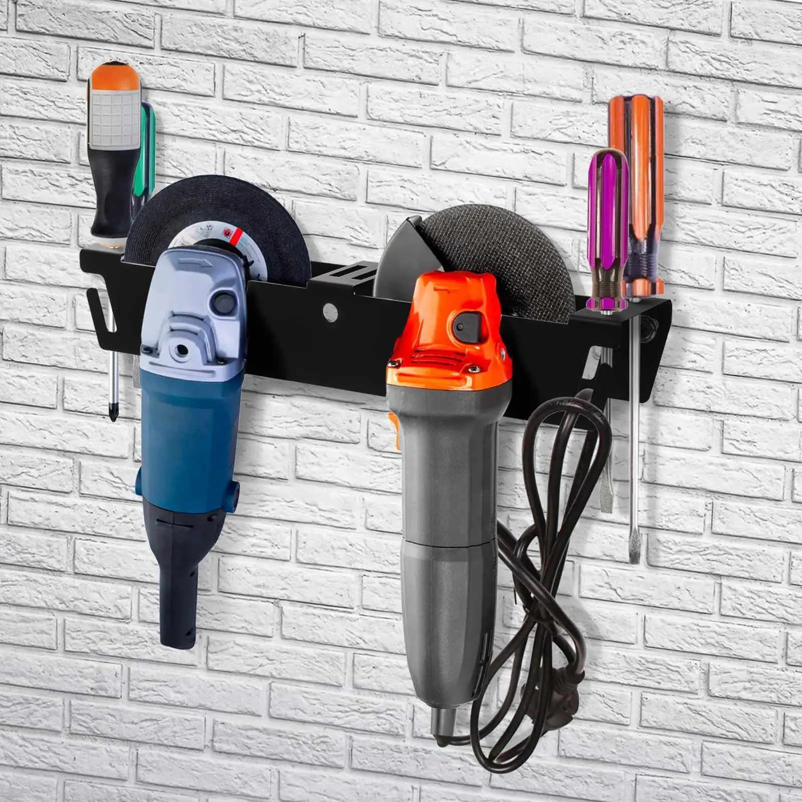 

Angle Grinder Wall Holder Wall-Mounted Angle Grinder Bracket 2 Pieces Electric Tools 2-Slot Rack With Cord Hooks For Home