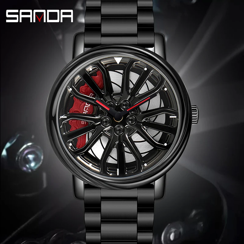 SANDA P1057 Fashion Brand Quartz Men\'s Watches Luxury Casual Wristwatch Wheel Series Dial Waterproof Men Watch Relogio Masculino