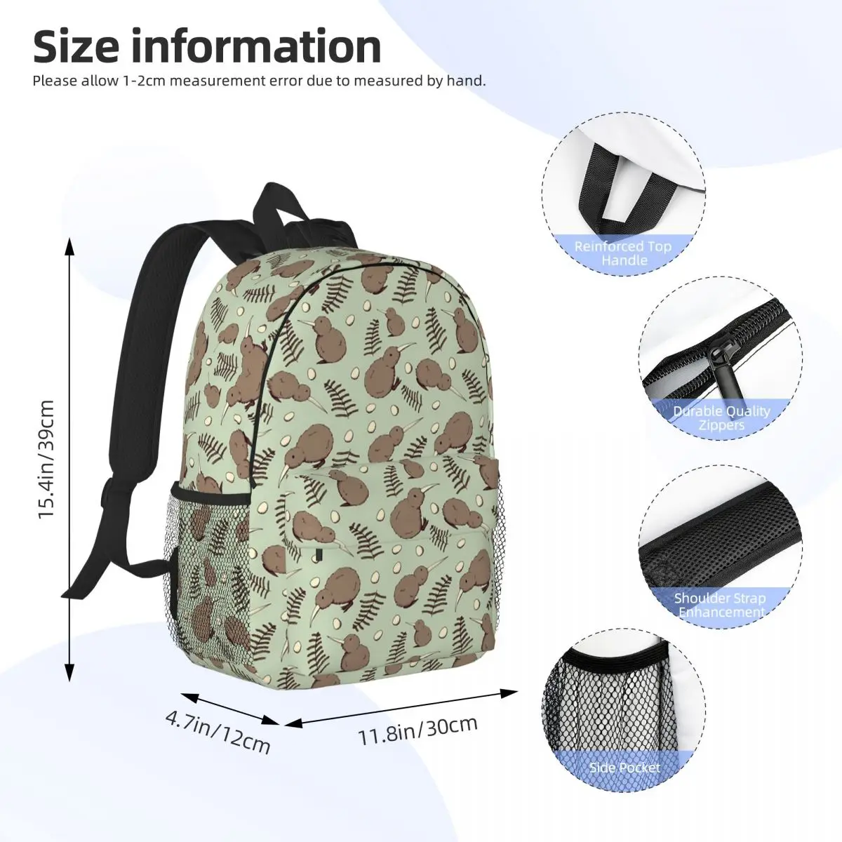 Kiwi Bird-mochila escolar para niños y niñas, bolso de hombro de gran capacidad, a la moda