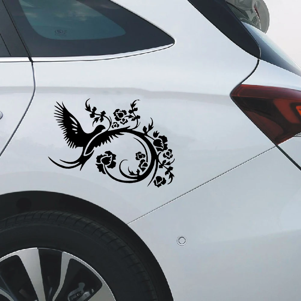 

Black Car Flower Pattern Body Sticker Fashion Flower Branch Bird Personalized For Car Rear Windshield Hood Decor Stickers Type A