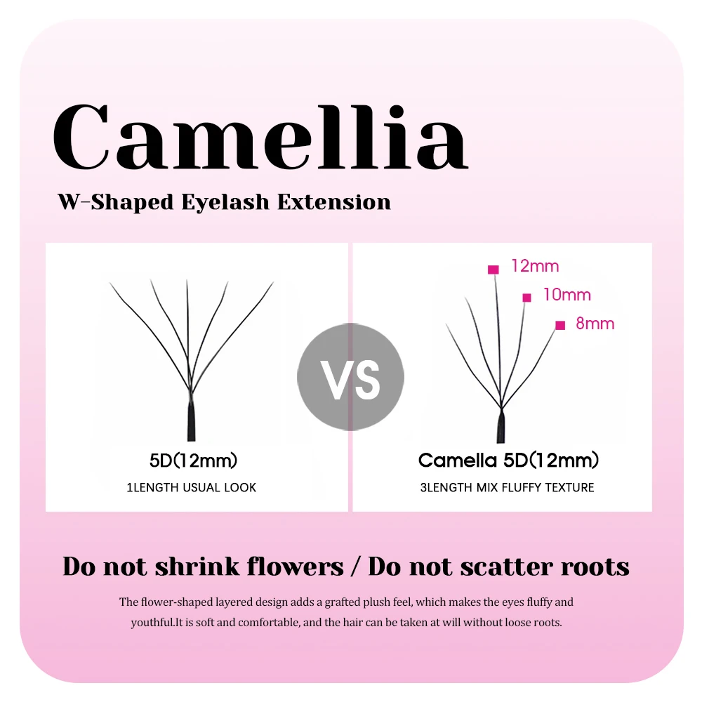 MASSCAKU Different Lengths Camellia 4D W Shaped Eyelash Extension 8-15mm Mix W Style Lashes Premium Mink Easy Fan Eyelashes