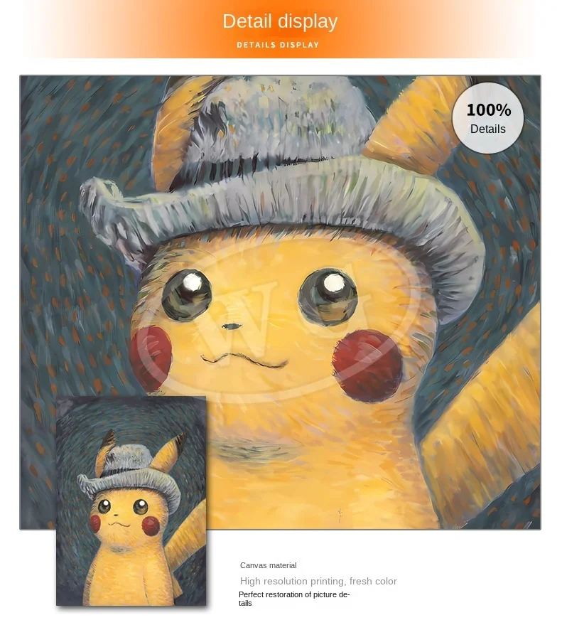 Van Gogh Museo Pokemon Anime Figure Pikachu Pittura ad acquerello Poster su tela e stampe Immagine di arte della parete per regali di Natale