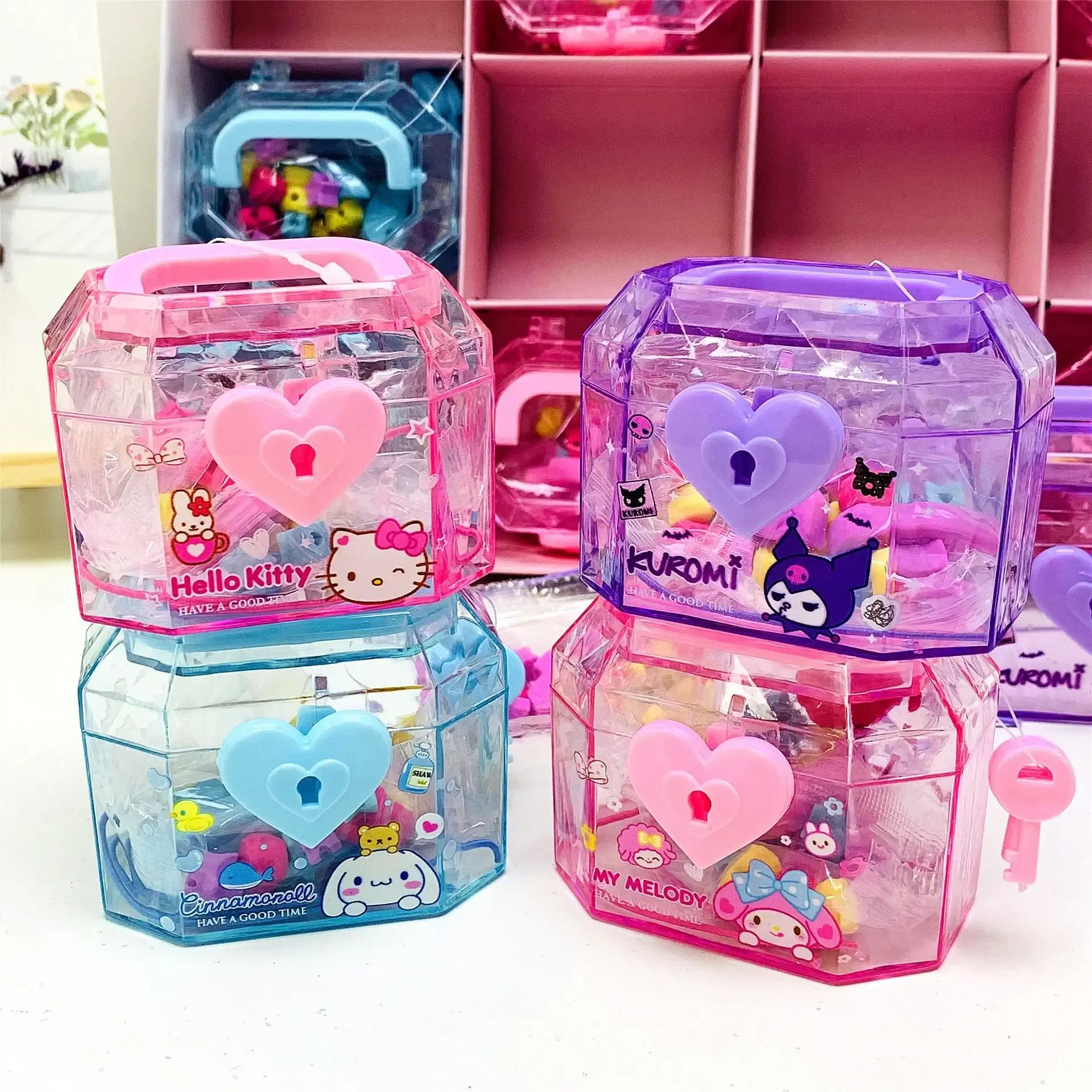 Imagem -04 - Criativo dos Desenhos Animados Sanrio com Lock Box Treasure Chest Eraser Faça Você Mesmo Mini Eraser Papelaria Suprimentos para Estudantes Atacado