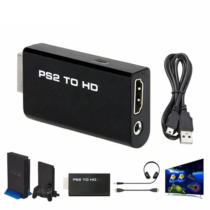 For PS2 to HDMI-compatible Converter Adapter 480i/480p/576i Audio Video With 3.5mm Audio Cable Supports PC All PS2 Display Modes