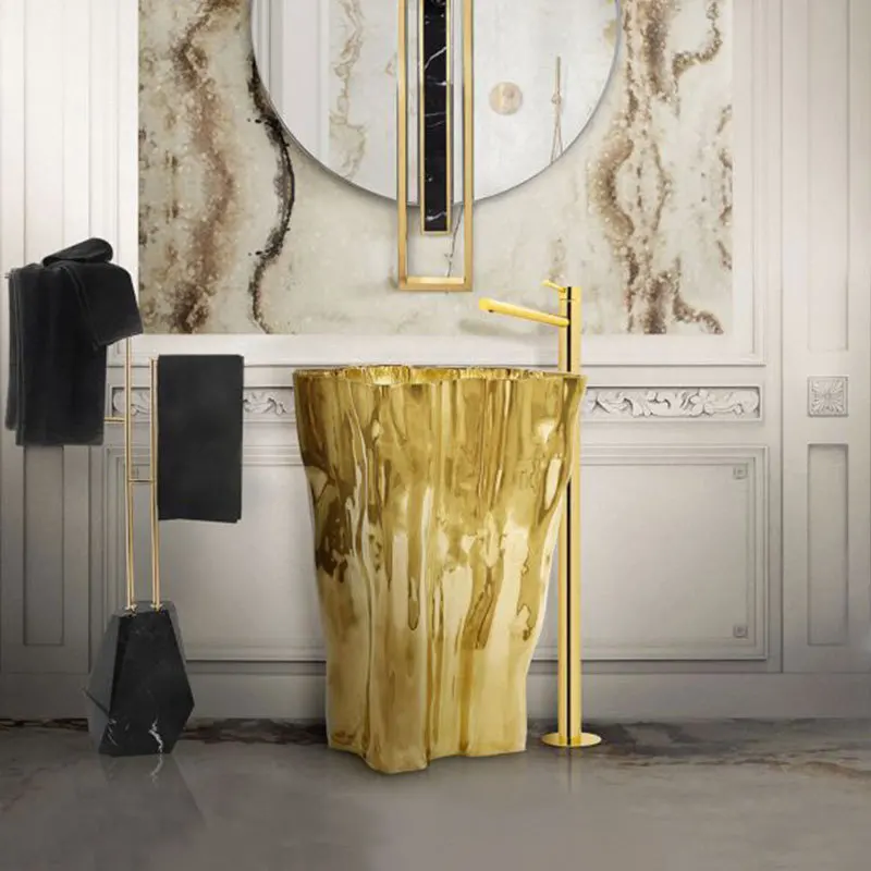 

Stainless steel light luxury column wash basin villa hotel high-end art bathroom personalized marble wash basin
