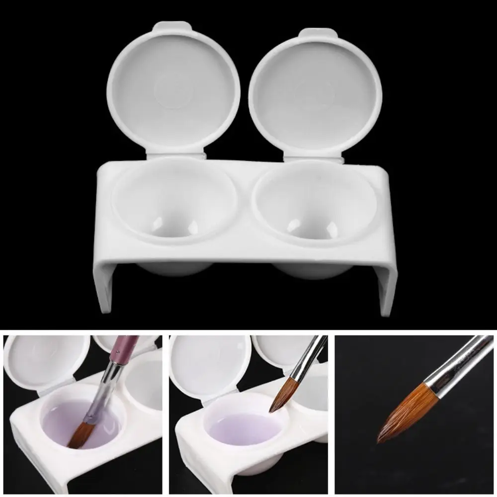 Practical 2 Holes Nail Art Pen Washing Cup with Cap White Crystal Liquid Bowl Pigments Thinners Tray